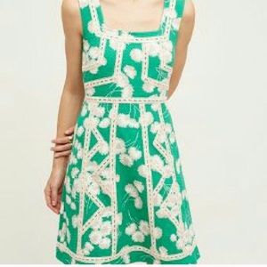 Anthro Maeve Emma Dress, Green with Floral Detail